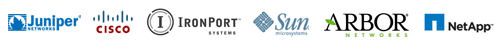 Juniper networks, CISCO, IronPort Systems, Sun Microsystems, Arbor Networks, NetApp