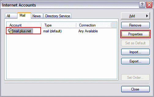 Select the account you want to edit from the list and click Properties.
