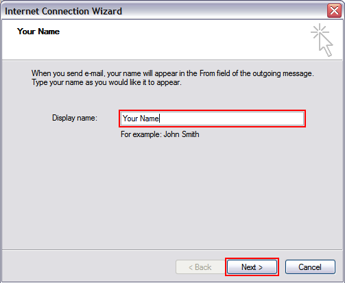 Enter your full name (or the name you'd like people to see when you send them email from this account) and click Next.