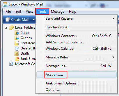Go to Tools on the top bar and select Accounts.
