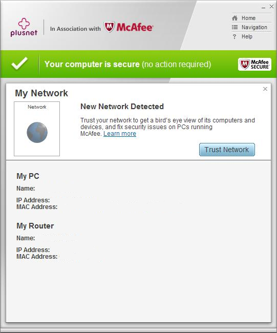 McAfee My Home trust network