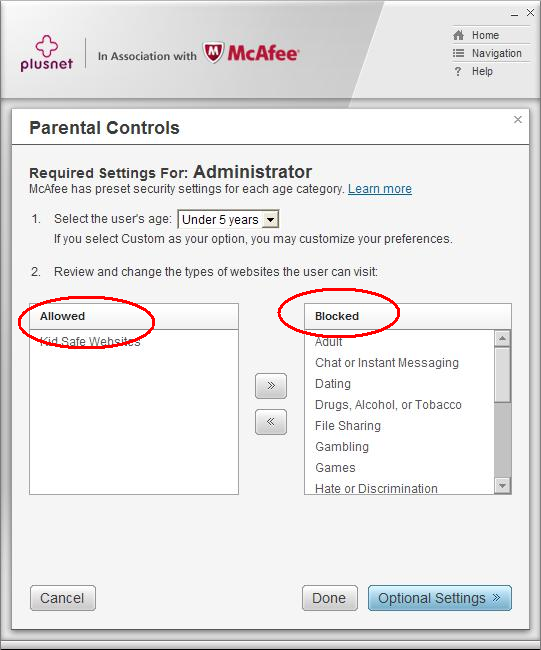 Parental Controls allowed content category