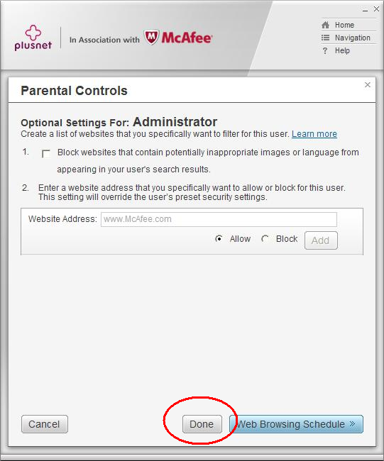Parental Controls optional settings continued