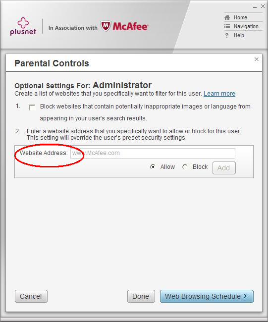 Parental Controls optional settings continued