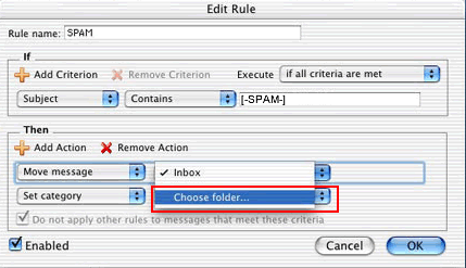 Entourage - Rules - Choose Folder