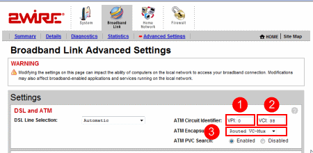 Broadband Link Advanced Settings