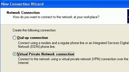 New connection wizard connection type