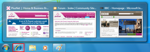 Aero Taskbar showing window previews